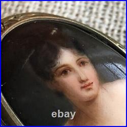 Antique Juliette Recámier Hand Painted Portrait Brooch Porcelain Victorian Vtg