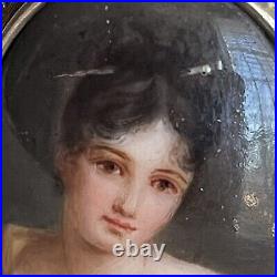 Antique Juliette Recámier Hand Painted Portrait Brooch Porcelain Victorian Vtg