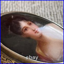 Antique Juliette Recámier Hand Painted Portrait Brooch Porcelain Victorian Vtg