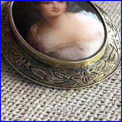 Antique Juliette Recámier Hand Painted Portrait Brooch Porcelain Victorian Vtg