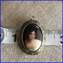 Antique Juliette Recámier Hand Painted Portrait Brooch Porcelain Victorian Vtg