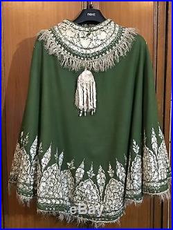 Antique Kashmir Victorian Style Hand Embroidery Cape Shawl On Pashmina