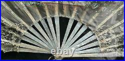 Antique Lace Hand Painted Fan Mother Of Pearl Lace Silk Framed