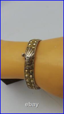 Antique Lady Filigree Hand Victorian Gilt 925 Sterling Silver Hand Cuff Braclet