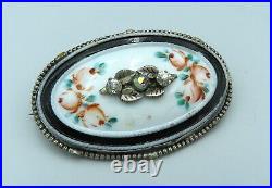 Antique Late Georgian Mourning Brooch Early Victorian Enamel Paste Hand Painted