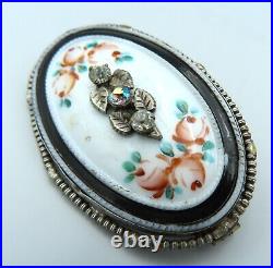 Antique Late Georgian Mourning Brooch Early Victorian Enamel Paste Hand Painted