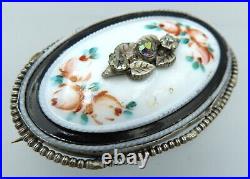 Antique Late Georgian Mourning Brooch Early Victorian Enamel Paste Hand Painted