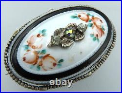 Antique Late Georgian Mourning Brooch Early Victorian Enamel Paste Hand Painted