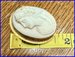 Antique Left Facing Victorian Carved Shell Cameo 10K Gold Pin Brooch 7.9 Grams