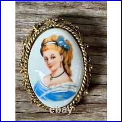 Antique Limoges Brooch France Hand Painted Porcelain Cameo Brooch Pin Pendant