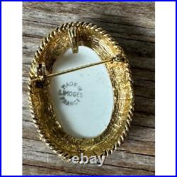 Antique Limoges Brooch France Hand Painted Porcelain Cameo Brooch Pin Pendant