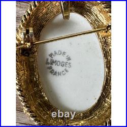 Antique Limoges Brooch France Hand Painted Porcelain Cameo Brooch Pin Pendant