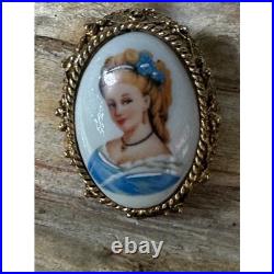 Antique Limoges Brooch France Hand Painted Porcelain Cameo Brooch Pin Pendant