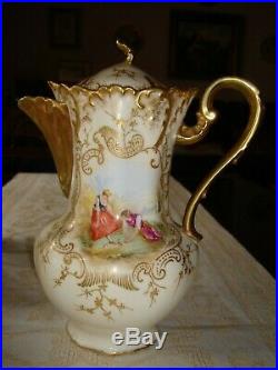 Antique Limoges France Hand Painted Chocolate Coffee Tea Pot, Heavy Gold, 10