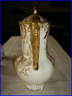 Antique Limoges France Hand Painted Chocolate Coffee Tea Pot, Heavy Gold, 10