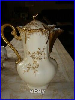 Antique Limoges France Hand Painted Chocolate Coffee Tea Pot, Heavy Gold, 10