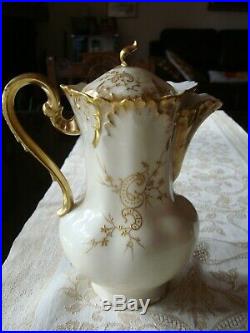 Antique Limoges France Hand Painted Chocolate Coffee Tea Pot, Heavy Gold, 10