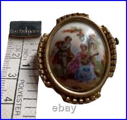 Antique Limoges Victorian Brooch Hand Painted Trombone Clasp Gilt 1920-32 Signed