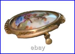 Antique Limoges Victorian Brooch Hand Painted Trombone Clasp Gilt 1920-32 Signed