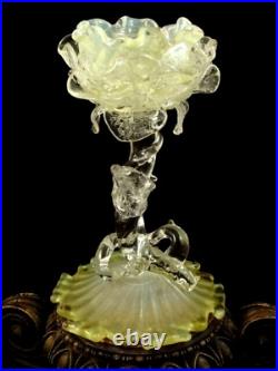 Antique Loetz Uranium Opalescent Paeonie Art Glass Floriform Candlestick Holder
