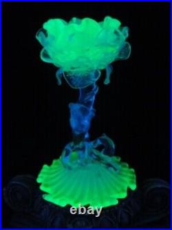 Antique Loetz Uranium Opalescent Paeonie Art Glass Floriform Candlestick Holder