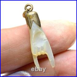 Antique Mano Cornuto Pendant Fob, Gold Fill + Mother of Pearl
