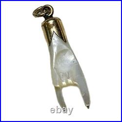 Antique Mano Cornuto Pendant Fob, Gold Fill + Mother of Pearl