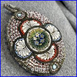 Antique Micro Mosaic Pendant Flower Quatrefoil Original Hand Crafted Italy