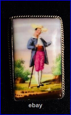 Antique Miniature Portrait Brooch Cameo Sterling Silver Hand Painted Victorian