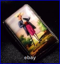 Antique Miniature Portrait Brooch Cameo Sterling Silver Hand Painted Victorian