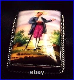 Antique Miniature Portrait Brooch Cameo Sterling Silver Hand Painted Victorian