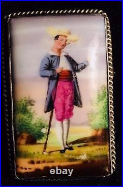 Antique Miniature Portrait Brooch Cameo Sterling Silver Hand Painted Victorian