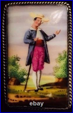 Antique Miniature Portrait Brooch Cameo Sterling Silver Hand Painted Victorian