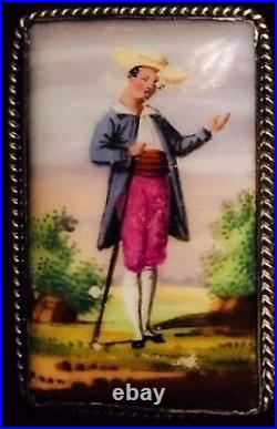 Antique Miniature Portrait Brooch Cameo Sterling Silver Hand Painted Victorian