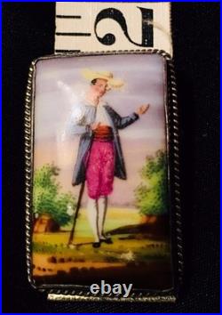 Antique Miniature Portrait Brooch Cameo Sterling Silver Hand Painted Victorian
