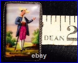 Antique Miniature Portrait Brooch Cameo Sterling Silver Hand Painted Victorian