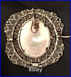 Antique Miniature Portrait Brooch Cameo Victorian 800 Silver Nt Sterling Pendant