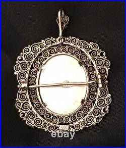 Antique Miniature Portrait Brooch Cameo Victorian 800 Silver Nt Sterling Pendant
