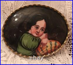 Antique Miniature Portrait Brooch Hand Painted Porcelain Victorian Biedermeier