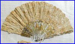 Antique Mother Of Pearl And Brussels Hand Fan