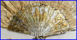 Antique Mother Of Pearl And Brussels Hand Fan