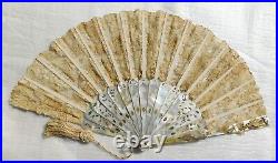 Antique Mother Of Pearl And Brussels Hand Fan