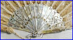 Antique Mother Of Pearl And Brussels Hand Fan