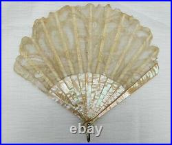Antique Mother Of Pearl And Lace Hand Fan
