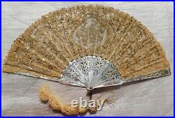 Antique Mother Of Pearl And Lace Hand Fan