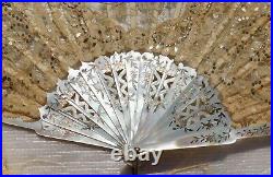 Antique Mother Of Pearl And Lace Hand Fan