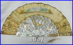Antique Mother Of Pearl And Paper Hand Fan