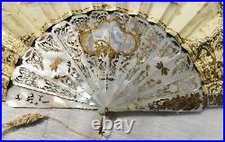 Antique Mother Of Pearl And Paper Hand Fan