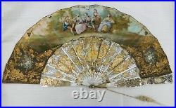 Antique Mother Of Pearl And Paper Hand Fan