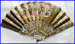 Antique Mother Of Pearl And Paper Hand Fan In Your Original Box